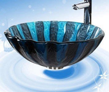 FUO衛浴:42x42公分 琉璃工藝 彩繪藝術強化玻璃碗公盆 (BW232) 現貨熱賣款特價中!