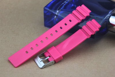 凸型14mm錶帶桃紅色橡膠錶帶～不鏽鋼製表扣
