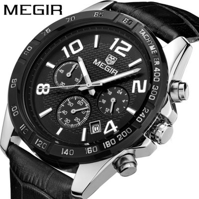 【潮裡潮氣】美格爾MEGIR男士手錶男表三眼多功能防水運動腕錶手錶2014G