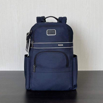 新款熱銷 TUMI 26303207 深藍拼色 彈道尼龍拼接皮革 多夾層雙肩後背包 背面可插行李箱 大容量 出差 商務 休閒 限量優惠