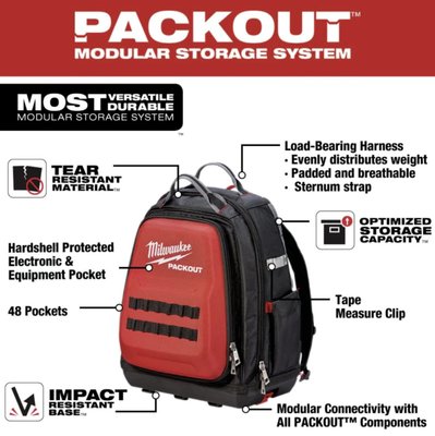 米沃奇新款頂級重型PACKOUT配套可堆疊工作背包工程背包工具袋 工具包48 口袋防撕裂電工包