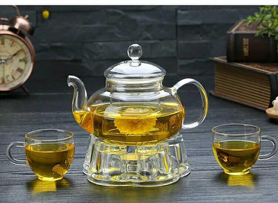 耐熱透明玻璃茶具水果茶壺冷水壺家用蠟燭加熱花茶壺水晶底座套裝