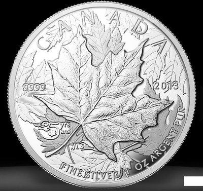 加拿大 2013 紀念幣 25週年高浮雕楓葉紀念銀幣 原廠原盒