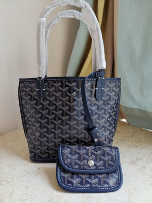 UU代購#GOYARD 戈雅mini tote 購物袋 藍色手提包 通勤包 錢包 21*20*10cm