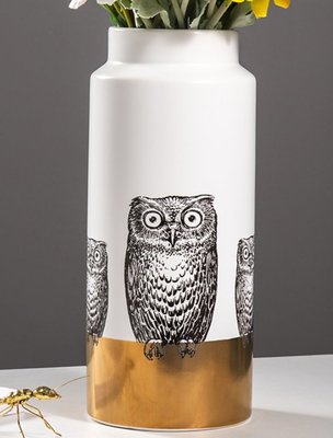 歐式 陶瓷貓頭鷹造型花瓶 藝術時尚花瓶圓筒陶瓷瓶 簡約插花花器擺飾陶瓷花瓶禮物裝飾瓶