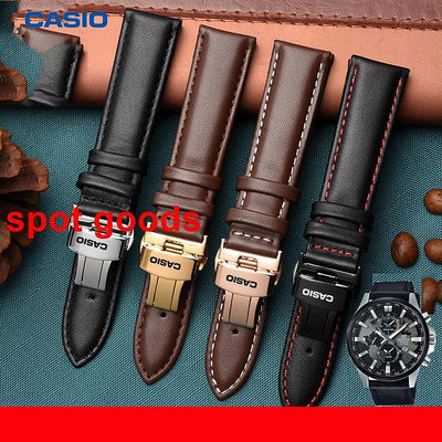 卡西歐手錶錶帶EFR-303L/EQB-501/EFS-S500506真皮手錶帶男防水牛皮錶帶22