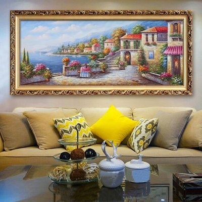 下殺 地中海橫風格噴繪油畫客廳裝飾畫沙發背景墻壁畫歐式臥室餐廳掛畫