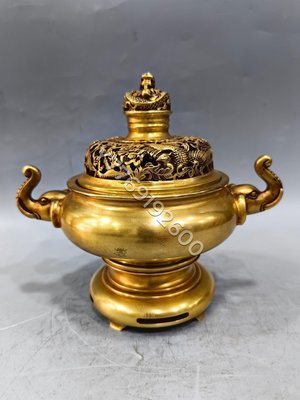 F19.57紫銅浮雕鎏金熏香爐，重3135克，！ 舊藏 古玩 老物件-213933
