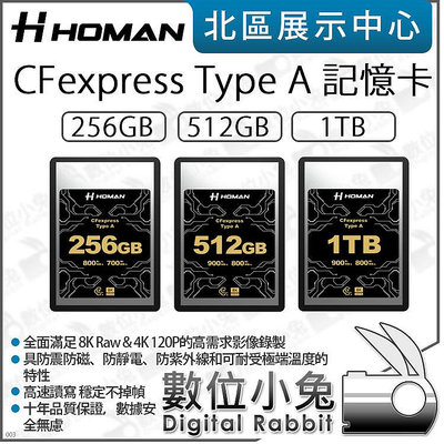數位小兔【 Homan CFexpress Type A 256GB 512GB 1TB 記憶卡 】公司貨 保固 CF卡