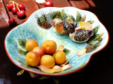 6419A 歐式 陶瓷浮雕造型水果盤 糖果盤鴛鴦陶瓷盤裝飾盤餐具 果盤點心盤茶點盤多功能收納盤擺飾