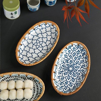 日式越南藤編瓷器果盤茶點盤糕點水果面包籃茶盤收納筐零食早餐~特價
