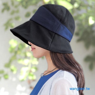 日本防曬透氣排熱可塑型雙色拼接遮陽帽 (黑色x海軍藍)