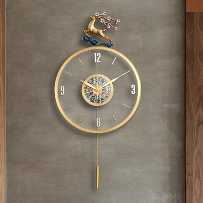 新店促銷新中式純銅輕奢掛鐘客廳家用時尚掛墻上鐘表現代裝飾靜音高檔時鐘促銷活動