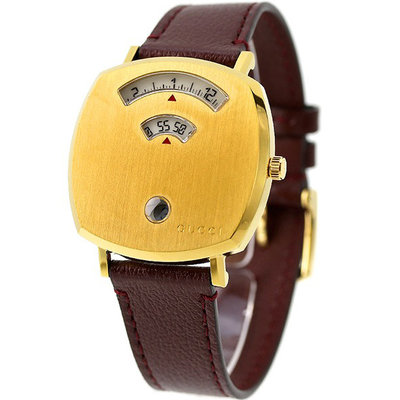 GUCCI YA157405 古馳 手錶 35mm 金色面盤 咖啡色皮革錶帶 男錶 女錶