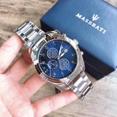 熱銷特惠 瑪莎拉蒂 手錶男R8853112505時尚三眼藍盤石英dw腕錶明星同款 大牌手錶 經典爆款
