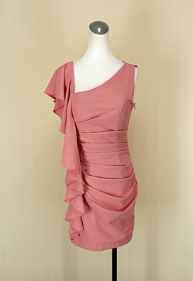 貞新二手衣 GINA-SU 吉納蘇 吉娜蘇 粉紅V領短袖棉質洋裝禮服M號(40229)