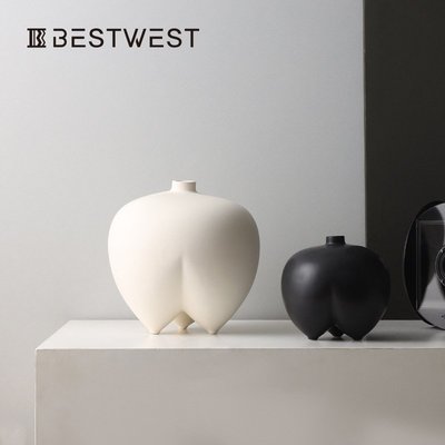 花瓶黑白簡約極簡大肚小口陶瓷花瓶擺件家居樣板間裝飾品