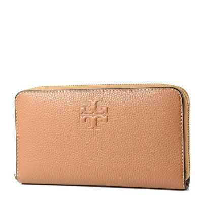 美國正品TORY BURCH THEA 浮雕LOGO荔枝紋拉鍊長夾-棕色/附活動卡夾 【現貨】