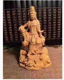 小葉黃楊木雕自在觀音菩薩 佛像人物擺件 居家風水擺件 手工藝品1入