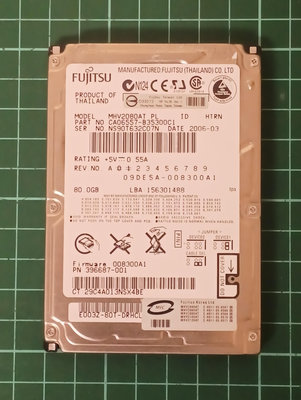 (懷舊) FUJITSU富士通 80GB(80G) 2.5吋 IDE介面 筆電硬碟 MHV2080AT PL (良品/028)