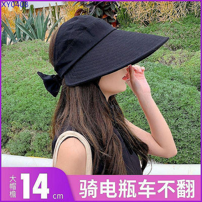 # 女生衣著韓版帽子 新款太陽帽子女夏天防曬遮臉大頭圍騎車帽遮陽空頂可調整 帽子-滿299有唷~