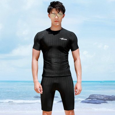 新款男士泳衣五分平角游泳褲套裝 加大碼泳衣溫泉游泳衣游泳裝備