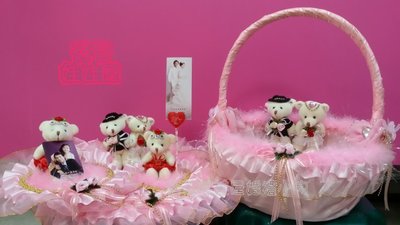 蓓蓓結婚禮品屋~粉色泰迪熊喜糖籃盤2件組出租~婚禮小物/婚禮佈置/活動佈置~^0^