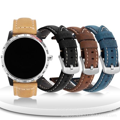 手錶帶 新款 瘋馬皮牛皮表帶適用WATCH 3 GT3 pro三星S1智能手表表帶