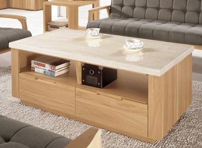 【N D Furniture】台南在地家具-耐磨木紋防蛀木心板天然原石原木色4尺大茶几/石面茶几MC