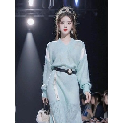 倉庫現貨出貨***新中式國風女裝獨特超好看針織毛衣連衣裙套裝秋季