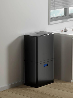 HI8R批發廚房智能感應自動垃圾桶分類干濕雙層家用不銹鋼按壓輕奢