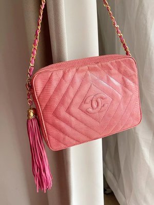 Chanel vintage 粉色蜥蜴皮流蘇相機包斜背包