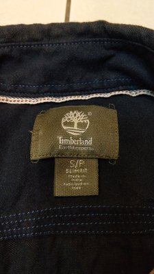 美國 Timberland 深藍色純麻工作短袖襯衫 仿舊襯衫