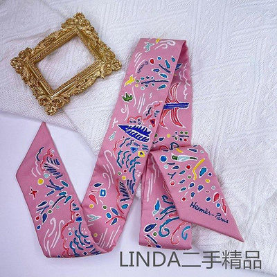 LINDA二手精品 HERMES ISOLA D1 PRIMAVERA TWILLY 玫瑰粉 春日之島 絲巾 圍巾