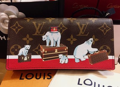 Louis Vuitton 專櫃 真品 原花北極熊行李箱塗鴉 12卡多夾層收納 下蓋釦式長夾【全新23500含運費】