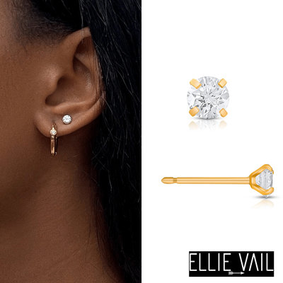 ELLIE VAIL 邁阿密防水珠寶 金色單鑽耳環 4mm明亮切割圓鑽耳環 Ariana Small