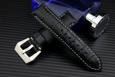 沛納海的新衣banda黑色高質感24mm收22mm可替代panerai原廠錶帶之鱷魚皮紋真牛皮錶帶白線