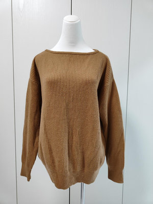 超厚日本專櫃品牌 100% cashmere 喀什米爾 駝色 圓領 寬鬆大尺寸 毛衣~H128