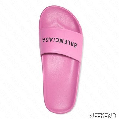 【WEEKEND】 BALENCIAGA 巴黎世家 Piscine Logo 皮革 拖鞋 粉色 18春夏新款