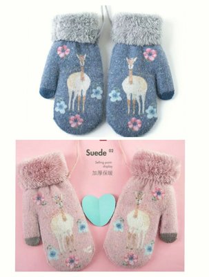便宜賣，新款超質感-女針織羊毛手套粉/藍兩色  內裡加絨加厚超級保暖 羊駝圖