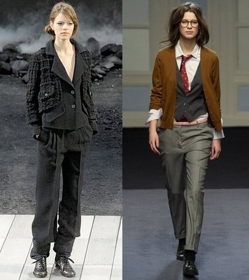 Chanel ❤️ 走秀款 挑戰男權中性style 假兩件 羊毛 大衣外套 36 (左圖)