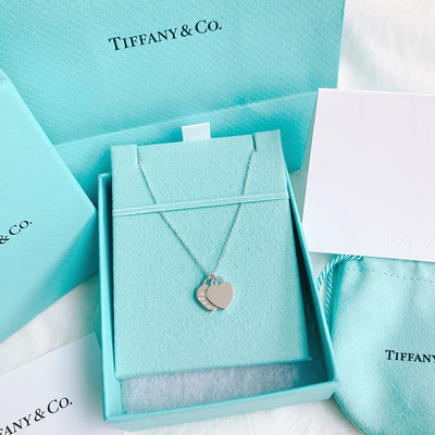 美國百分百【全新真品】Tiffany & Co. 迷你雙心形吊飾 項鍊 純銀刻字 蒂芬妮 銀飾墜飾 專櫃 純銀 BC46