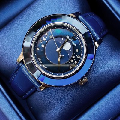 SWAROVSKI Octea Lux Moon 藍色錶盤 藍色皮革錶帶 石英 女士手錶 5516305 施華洛世奇腕錶