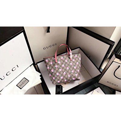 Gucci/古馳女包 2019新款女青年潮流托特女包 PVC配皮花卉手提女包 女包袋子 水桶女士包袋
