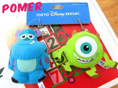 ☆POMER☆日本東京迪士尼樂園帶回正品 Pixar 怪獸大學 Q版大眼仔毛怪蘇利文 精緻可愛娃娃玩偶安全別針吊飾兩用款