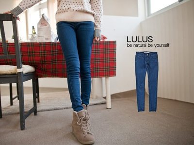 全新轉賣【LULUS】．絕妙美尻基本款深色內刷毛牛仔褲．藍色系 25號