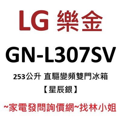 LG樂金 253L 星辰銀 一級能效 直驅變頻 雙門 電冰箱 GN-L307SV