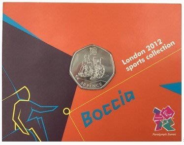 【熱賣精選】英國 2012年 倫敦奧運會比賽項目8 硬地滾球 50便士 卡裝 紀念幣
