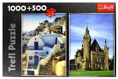 29110 1000+500片歐洲進口拼圖 TRE 風景 希臘聖托里尼 波蘭摩斯納城堡 2幅拼圖