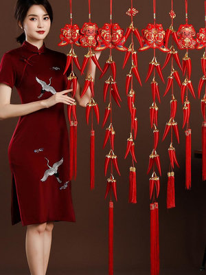 2024龍年新款年年有余辣椒鞭炮串掛件春節布置過年新年裝飾品掛飾嗨購